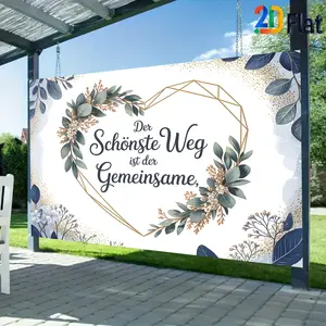 2D Flat Banner Wall Decor 1pc German Wedding Blue and White Floral Fresh Theme Joyful Atmosphere Scene Layout Element Studio Props, Indoor/Outdoor Use, Birthday and Festival Decorative Banner, Music Event Decorations Suitable for All Occasions