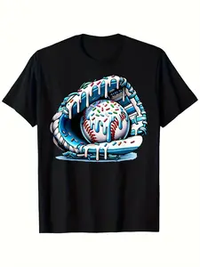 Men's baseball ice cream donut print T-shirt, made of breathable and moisture-wicking polyester fabric, a fun summer casual top, a great gift for men.
