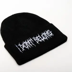 I Don’t Belong Beanie - Unisex Black Acrylic Beanie with Intricate Embroidery Design