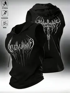 Men's Casual Sleeveless Hooded Vest, Adjustable Drawstring, Geometric Print, Soft Fabric, Comfortable Wear, Multiple Colors Available