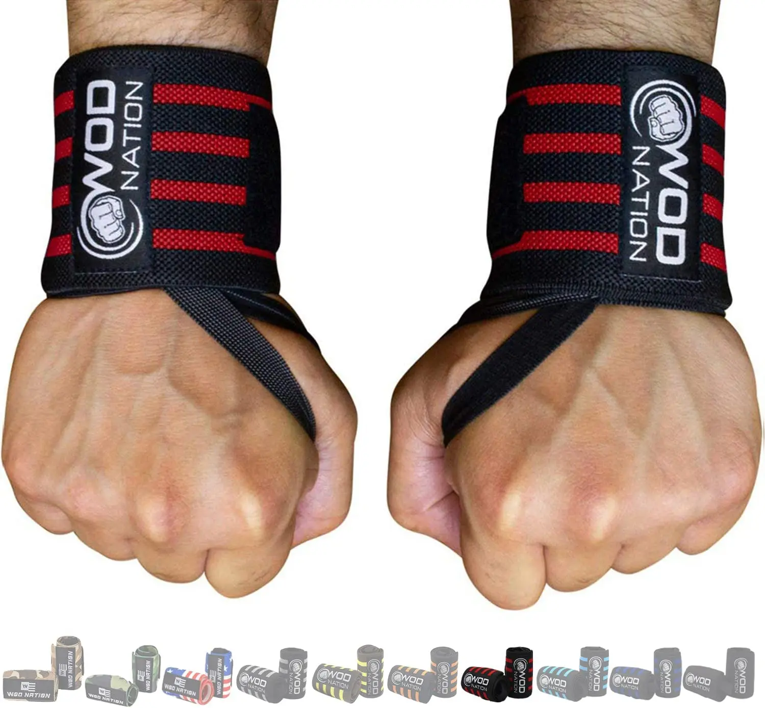 WOD Nation Professional Wrist Wraps for Weightlifting & Strength Training - Durable Gym Straps with Thumb Loop for Men & Women - Enhance Grip & Support for Powerlifting, CrossFit, & Fitness Workouts