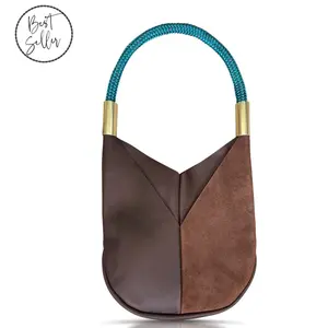 Wildwood Oyster Co. Brown Leather Original Tote with Seaside Teal Rope Handle