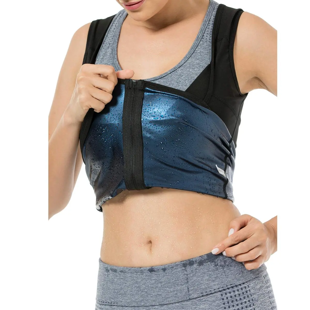 Women's Shapewear Sauna T-shirts Zip-up Tank Top Workout Wear Athletic Short Sleeve Tee Compression Garment for Exercise Gym Cycling Hiking Running
