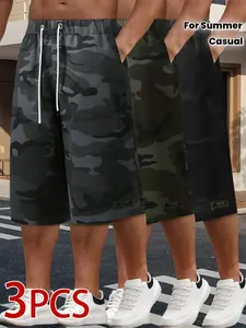 3-pack men’s shorts, camouflage pattern men’s cargo shorts, practical outdoor hiking shorts, casual style, suitable for summer hiking and cycling, men’s casual shorts, men’s cargo shorts, men’s freight shorts