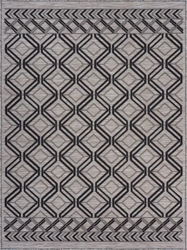 HomeRoots 395973 5x7 ft. Black Geometric Color-Block Dark-Colored Dual-Tone Indoor-Outdoor Area Rug, Black, Cream & Tan, Color-Block Area Rugs, Dark-Colored Area Rugs