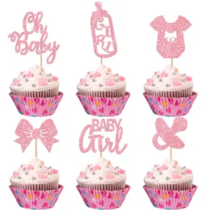 Baby Shower Cupcake Topper, 6 Counts/set Baby Shower Cupcake Decoration, Cake Decoration for Baby Shower Birthday Party, Ornaments, Baby Shower Decorations