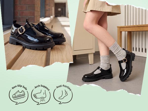 DREAM PAIRS Girls Mary Jane Dress Shoes School Uniform T-Strap Loafers Platform Chunky Heel Closed Toe Flats Back to School