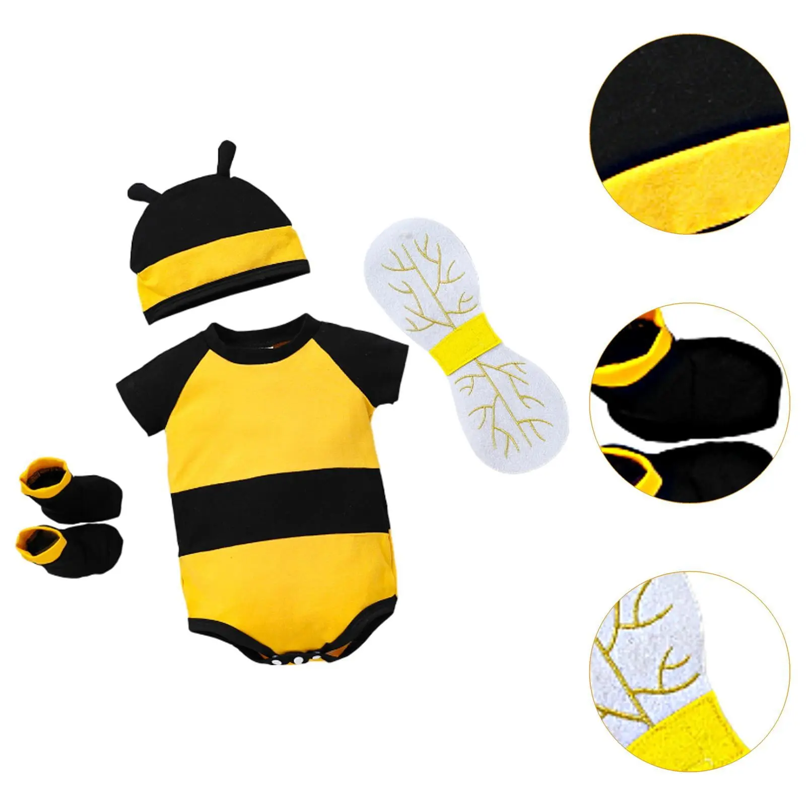 SCKTOO Newborn Infant Baby Honey Bee Onesie Romper Costume Bodysuit Set with Wings, Socks and Hat Size 0 to 12 Months