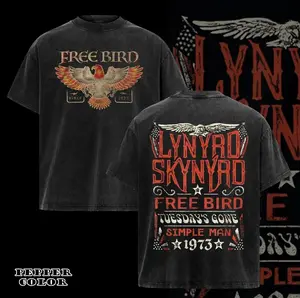 Vintage Lynyrd Skynyrd - FREE BIRD T-Shirt 2 Sided, Lynyrd Skynyrd Shirt, Retro Music Tee, Rock Music Lover Shirt, Vintage Band Shirts Casual Comfort Cotton Fabric Fit Top , Top Men's and Women's Clothing