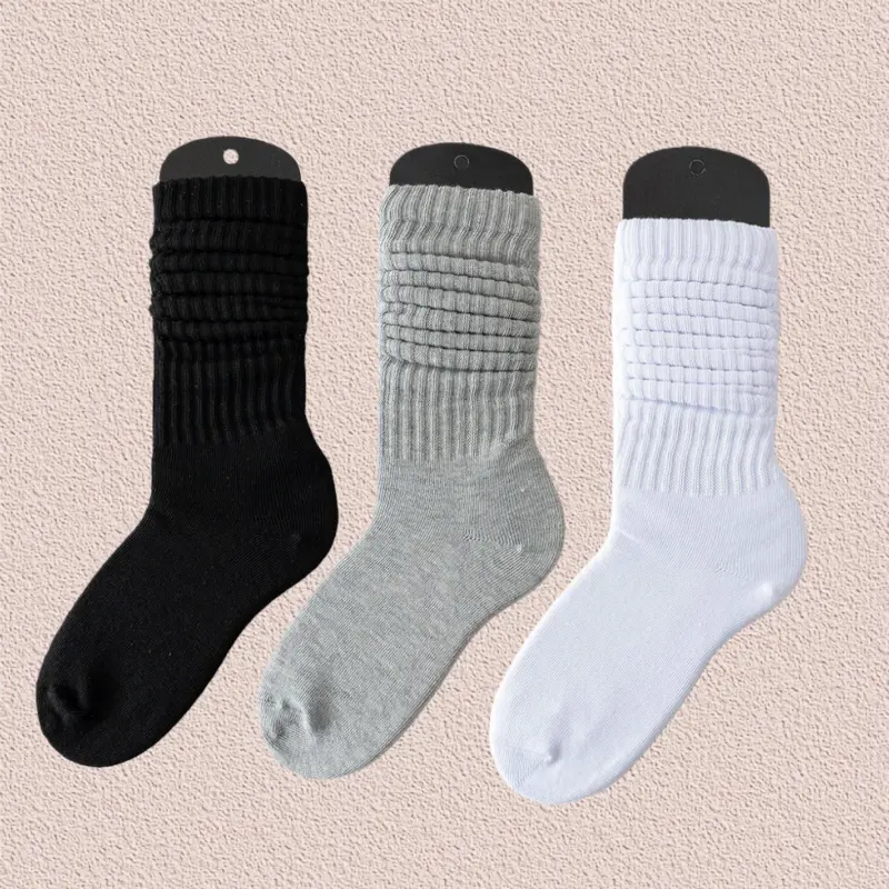 3 Pairs Solid Color Stacked Socks for Women Men Fashionable Comfortable Scrunchy Tube Boot Socks Casual  Warm Bubble Socks （Black +White+ Gray ）