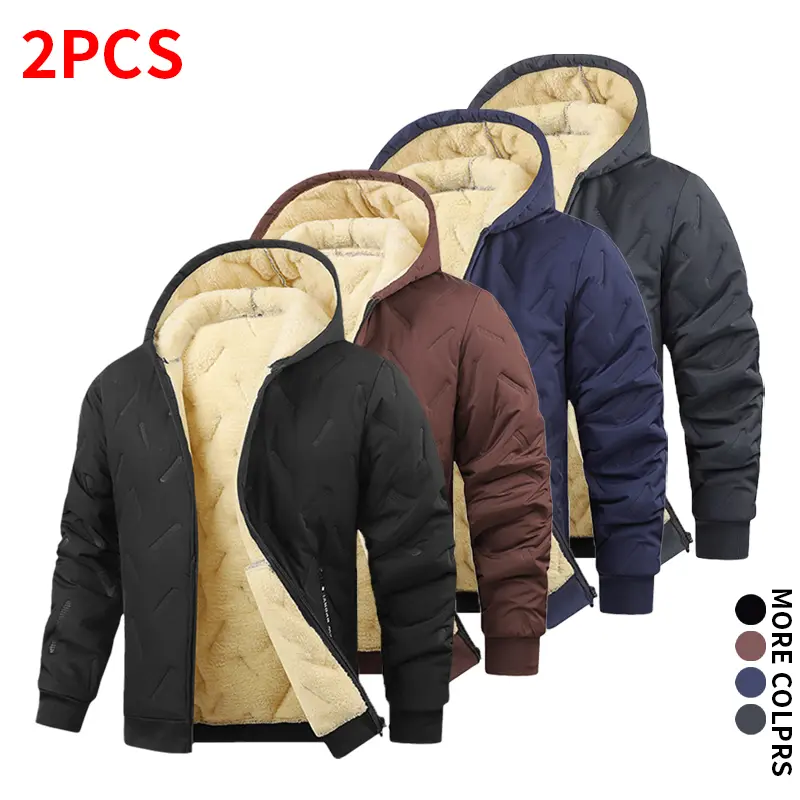 #SohoChic Trendy 2-Pack Men’s Sherpa-Lined Winter Jackets with Full Zippers and Hoods – Warm Outerwear for Fall Street Outfits