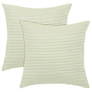 Unique Bargains 2 Pack Woven Striped Lumbar Throw Pillow Cover Set Decorative Cushion Covers Rectangle Farmhouse Pillow Case for Sofa Bedroom Car Green and White 18" x 18"