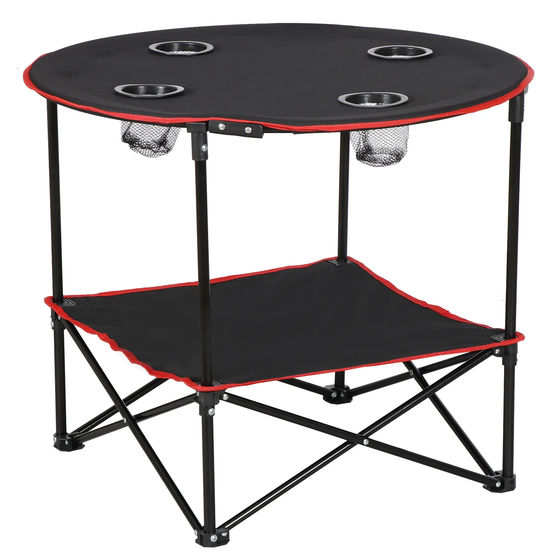 Zeny 28" Round Heavy-Duty Portable Folding Table - Steel Frame, Compact Fold, Cup Holder, Lightweight Outdoor Furniture for Camping, Beach Use,summerwins