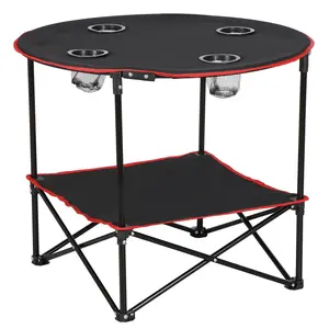 ZENY 28" Round Portable Folding Picnic Table W/Cup Holders, Camping Beach Table
