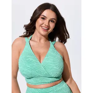 BloomChic Plus Size Emerald Solid Cable Knit Halter Neck Bikini Top with Lace-Up and Adjustable Straps, Plussize