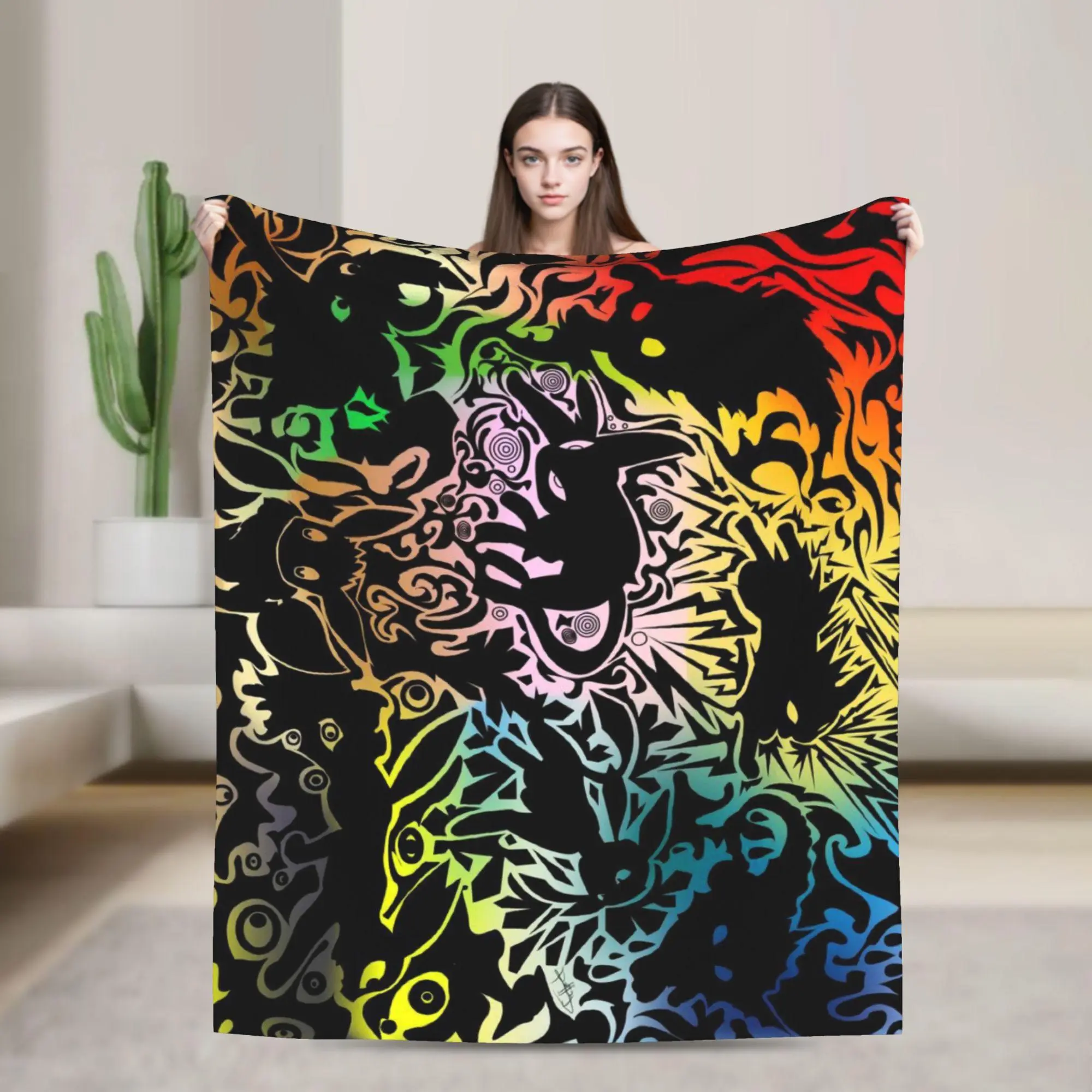 Anime Eevee Evolution Lightweight Flannel Soft Throw Blanket - Cozy, Warm for Sofa, Bedroom and Home Decoration, Blankets For Sofa, Soft Throws Blanket