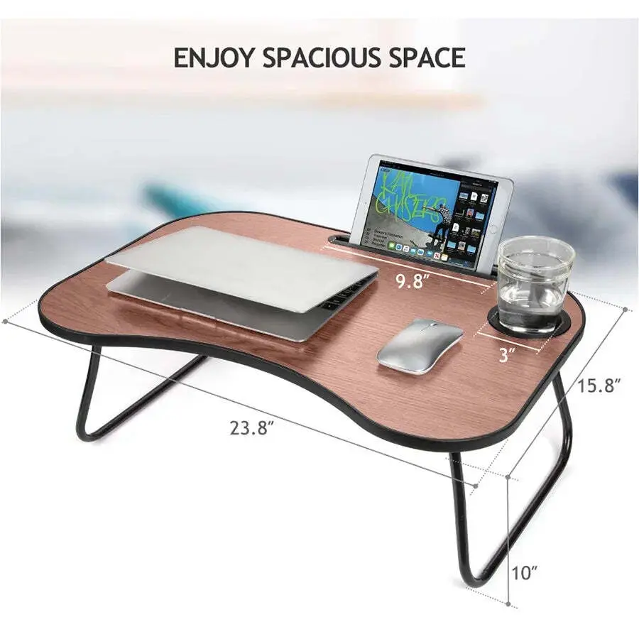 Laptop Stand For Bed Portable Lap Desk 23.80 in x 15.80 in x 10.00 in Wood Foldable Design with Cup Groove for Kids & Adults