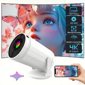 [US warehouse] One Portable Projector 300ANSI Dual Wifi6 4K Video Source Support Native 1280*720P Built-in Speaker, Cinema Outdoor Mini Projector WIFI6 Comes with Remote Control Projector 2025 Audio Wireless Connection Local projectors