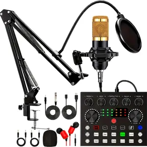 Podcast equipment set, V8s audio interface with integrated live sound card and BM800 condenser microphone, Podcast microphone, perfect for recording, broadcasting, live broadcasting-Microphone wireless function