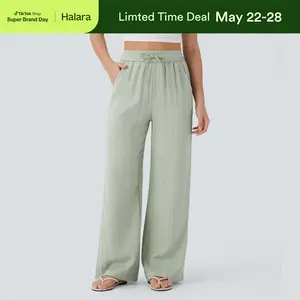 【Creator's Pick】Halara High Waisted Drawstring Pocket Wide Leg Casual Linen-Feel Pants #SwimWeek