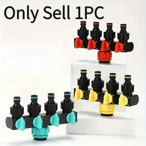Four-Way Faucet Splitter with Switch, Quick-Connect Nipple Valve, Independent Control, Ideal for Garden Irrigation, Multi-Pipe Diversion