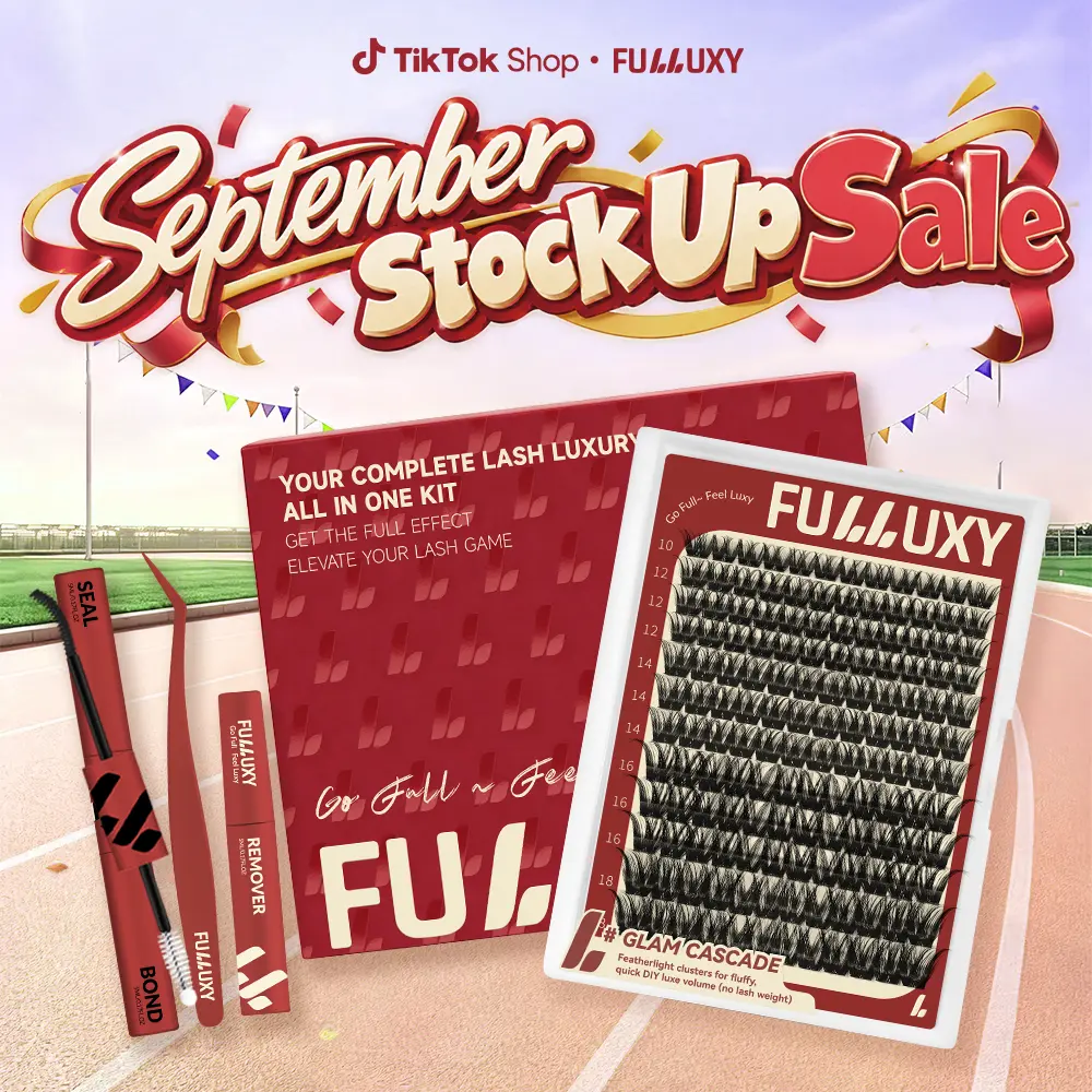 Fulluxy GLAM CASCADE Kit Everyday Luxe Volume, Long-Lasting & Easy DIY | Complete Set with Glue Remover & Tweezer for Beginners | One Layer = Bold, Luxe Volume