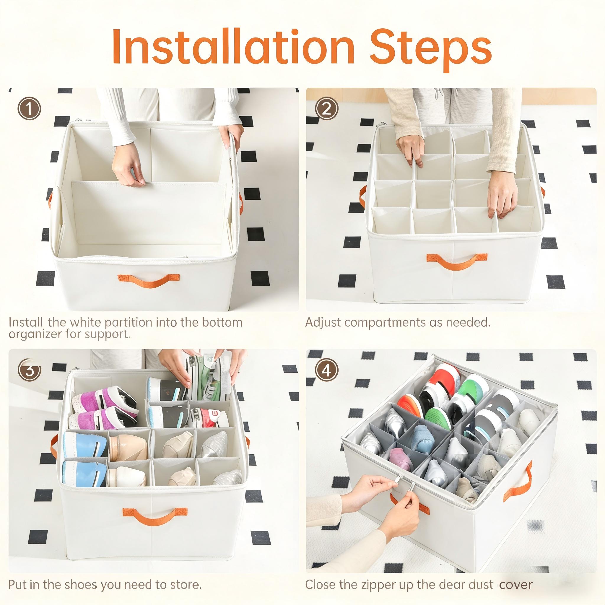 Shoe Organizer for Closet Fabric Shoe StorageBoxes with Clear Cover,Adjustable Compartments Organizerwith Sturdy Handles, Foldable Closet Bin Fits 8-16 Pairs Cozy Home Living Shoe Organizer for Closet Fabric Shoe StorageBoxes with Clear Cover,Adjustable Compartments Organizerwith Sturdy Handles, Foldable Closet Bin Fits 8-16 Pairs Cozy Home Living