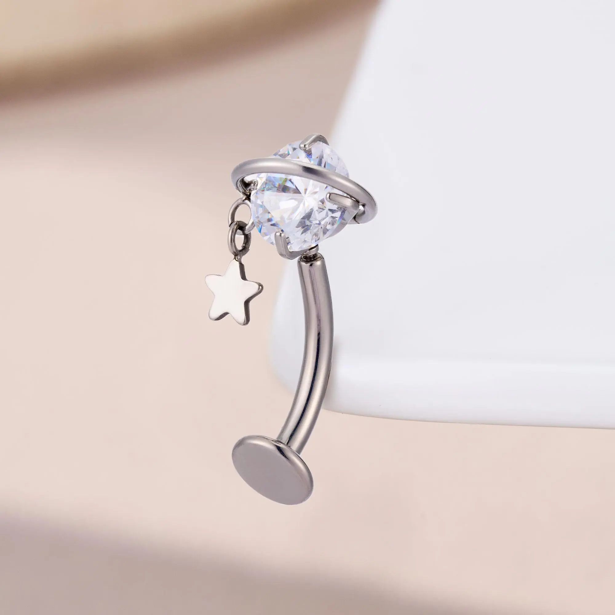 Oufer 14G Titanium Push Pin Dangle Star Belly Button Piecing Jewelry