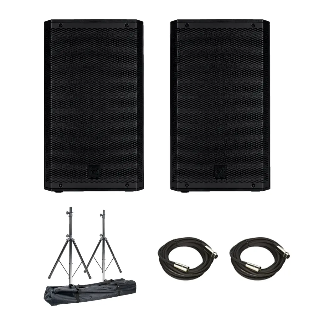 Pair of 2x RCF ART-915A 15″ Powered Speaker + stands & cables