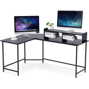 Modern L-Shaped Computer Office Desk, Gaming Corner Desk with Monitor Stand, Home Office Study Writing Table Workstation for Small Spaces Simple computer desktop table corner table L-shaped desk home modern simple writing desk bedroom corner desk