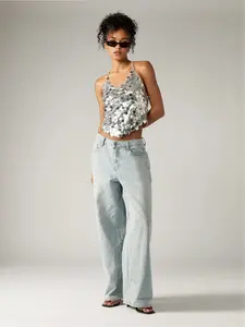 Glamorous Sequin Halter Cami Top Evening Party Festival Club Wear Disco Sparkle Dance Night