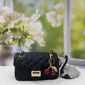 Women's Quilted Shoulder Bag—a Classic Flap Crossbody Bag. Premium resin cherry keychain and wallet set, bag charm, suitable for car keys, an ideal gift for women on Mother's Day and birthdays.