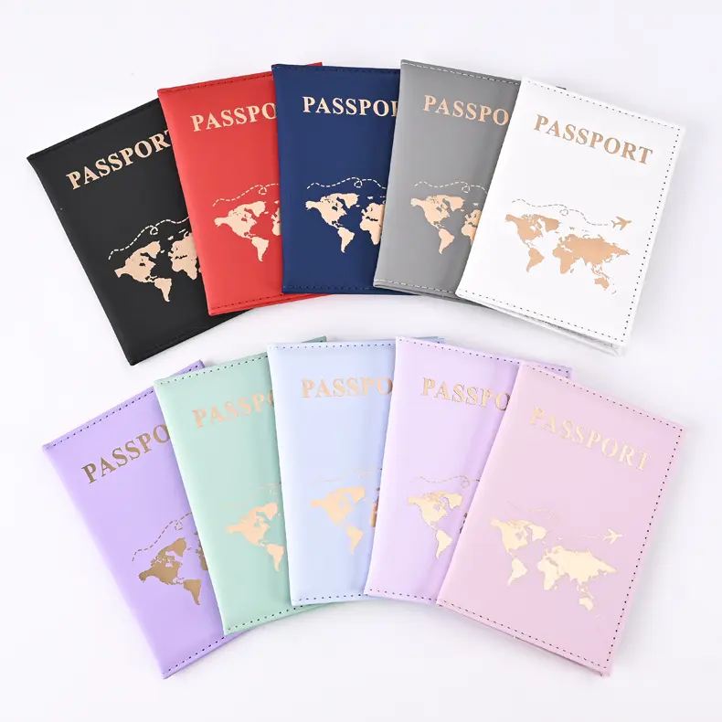 Pastel Rose Gold Passport Holder with Map Pattern, High Capacity RFID Anti-Theft Travel Wallet & Passport Sleeve, Unisex, World Map