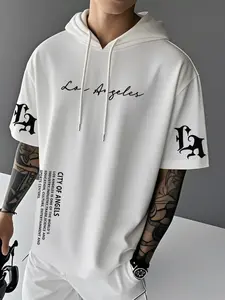 Men's Street Style Fitted Hoodie, Long Sleeve Cartoon Print Graphics Tee, Summer Trendy Casual Wear, American Hard Guy Fashion Top, Menswear, Breathable