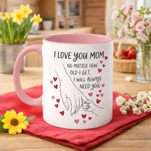 I Love You Mom Mug – Mother and Child Heart Coffee Cup, Sentimental Family Quote Mug, White Ceramic Gift for Everyday Use
