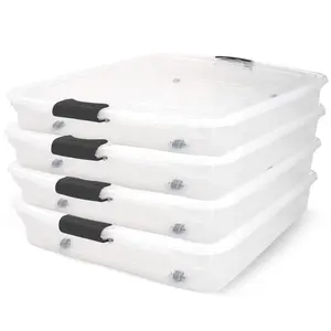 Homz 56 Qt Full/Queen Underbed Clear Plastic Latching Storage Container, 4 Pack