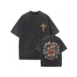 Men’s & Unisex “Pray Through It” Vintage T-Shirt | Christian Faith Graphic with Cross & Floral Design | Oversized Loose Fit Cotton Tee | Textured Retro Wash | All-Season Comfort for Church & Prayer