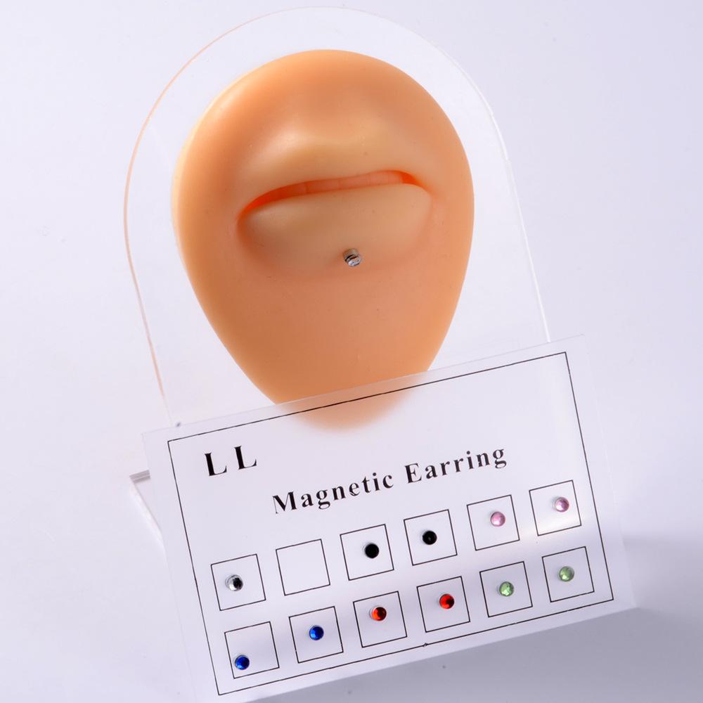 12 Pcs Stainless Steel Magnetic Crystal Fake Ear Stud Earrings Set Colorful 3mm Non Piercing Nose Lip Rings for Women Men Jewelry