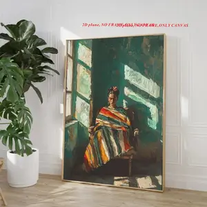 1 piece/set, Emerald Abstract Frida Kahlo Painting, Modern Portrait Poster, Mexican Art Deco Female Silhouette, Canvas Print Poster, Frameless, 2D Flat