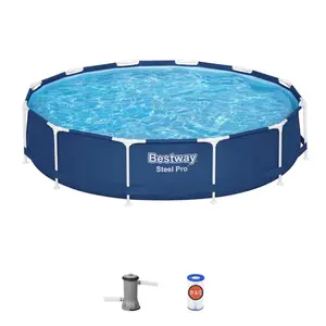 Bestway Steel Pro 12ft x 30 Inch Round Above Ground Pool Set with DuraPlus Liner