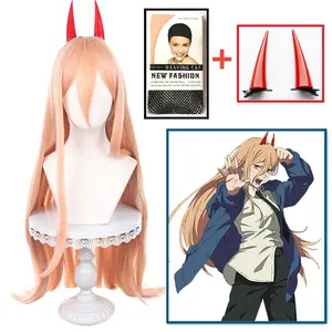 Power Cosplay Wig Anime Chainsaw Man Makima Long Orange Pink Heat Resistant Synthetic Hair Party Role Play Wigs