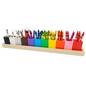 Montessori Wooden Crayon Holder for Kids | Easy Grip Toddler Organizer & Desk Storage | Art Craft Supplies (Standard Size) [Crayons or Pencils NOT Included]