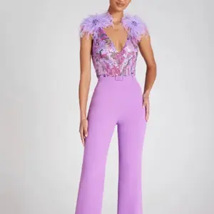 Sequins Feather Jumpsuit Violet Sleeveles Women