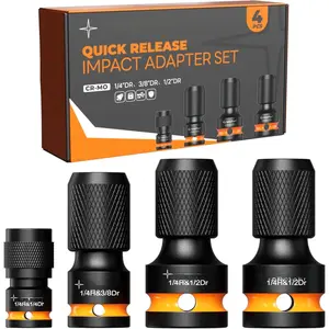 to 1/4 Hex Converter Set, Bit Holders,for Electric &  Wrenches,Cr-Mo Steel,1/2 3/8 1/4-Inch Square Drive Female to Hex Socket, Quick Release Chuck Adapter,4 Pcs