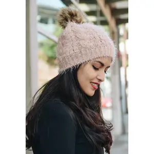 Mohair Fur Knit Pom Beanie