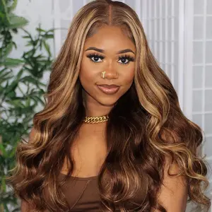 Highlight Ombre 7x5 Closure Wig P4/27 Body Wave Closure Wig Pre Bleached Konts For Women Pre Cut Lace Glueless Wig Ready To Go Glueless Wig
