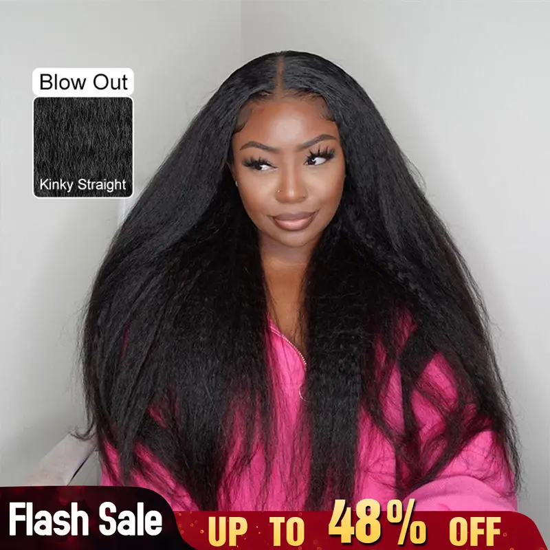 BGMgirl Kinky Straight 360 Lace Wear Go Wig 6*4 HD Lace 9*6 Yaki Straight 180% Density Glueless Pre Plucked Pre Cut Human Hair eve valentines day gift