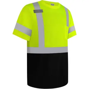 High Visibility Shirts for Men Class 3 Hi Vis Reflective Safety Construction Shirts for Men Women, Short Sleeve Work Shirts with Black Bottom, Meet ANSI, Durable & Breathable, Yellow L safety shirt