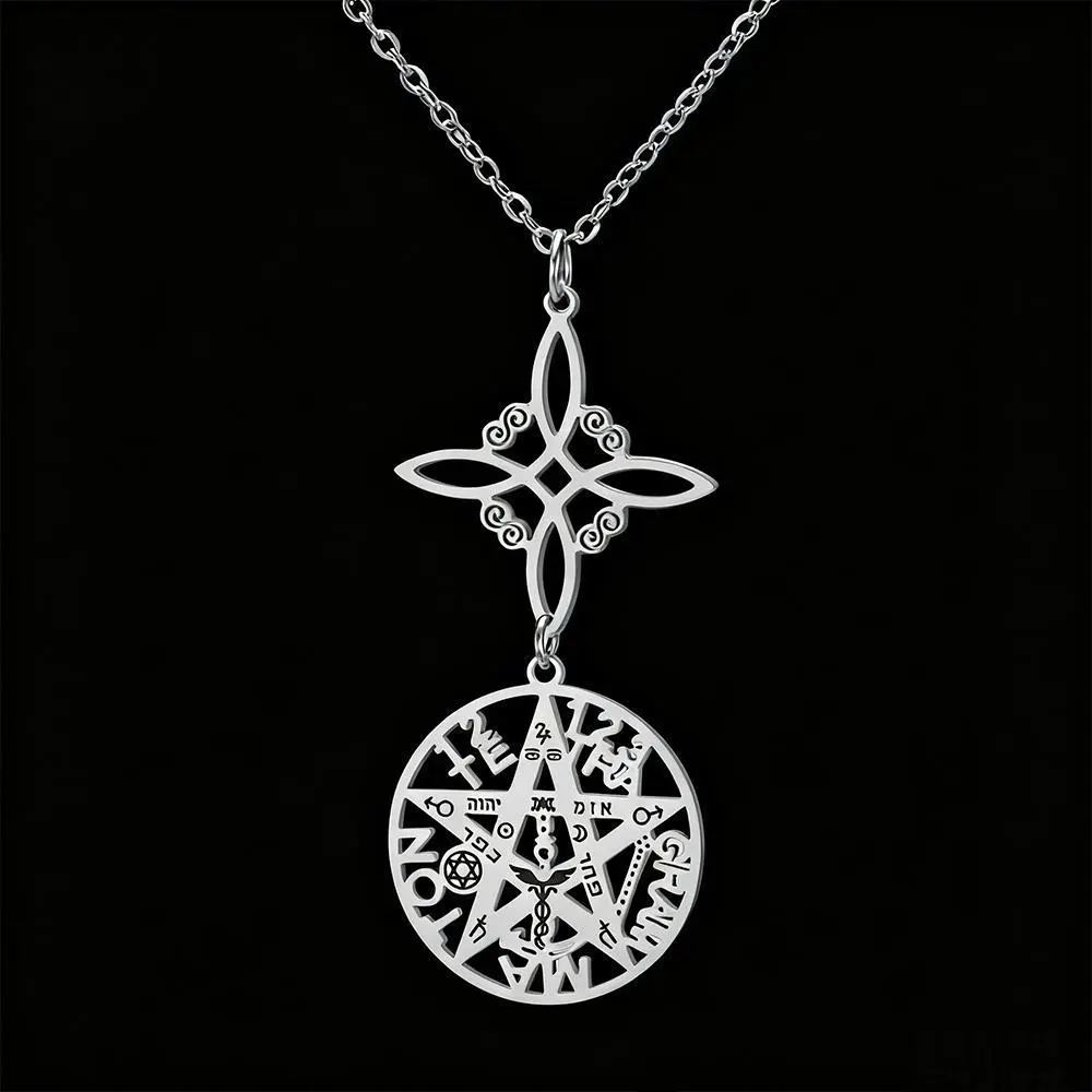 HIPEE Witch Knot Pentagram Tetragrammaton Necklace Stainless Steel Double Protection Jewerly