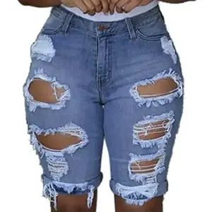 Denim Shorts Women Plus Size Destroyed Hole Leggings Short Pants Denim Shorts Ripped Jeans Jean Shorts For Womens Plus Size2025 Summer Bottom
